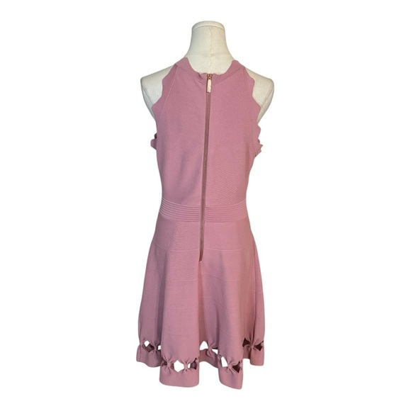 TED BAKER London‎ Dusty Rose Skater Cherina Bow Stretch Knit Dress size 3 8 10 M - Picture 3 of 7